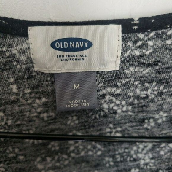 Old Navy Long Black White Short Sleeved Top Semi Sheer Women's Size M - Picture 2 of 8